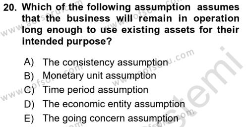 Accounting 1 Dersi 2024 - 2025 Yılı (Vize) Ara Sınavı 20. Soru