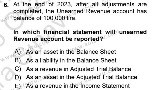 Accounting 1 Dersi 2024 - 2025 Yılı (Vize) Ara Sınavı 6. Soru