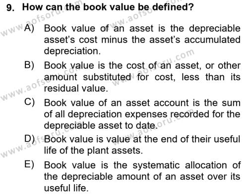 Accounting 1 Dersi 2024 - 2025 Yılı (Vize) Ara Sınavı 9. Soru