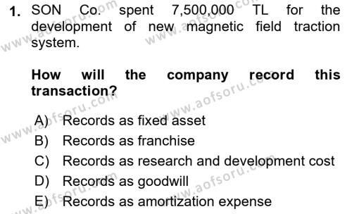 Accounting 2 Dersi 2018 - 2019 Yılı (Vize) Ara Sınavı 1. Soru