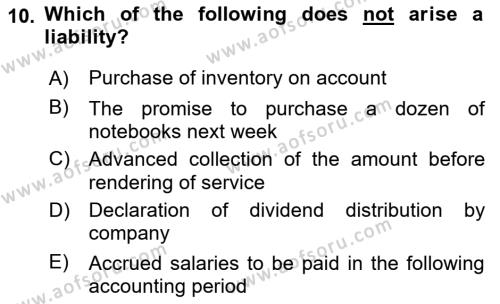 Accounting 2 Dersi 2018 - 2019 Yılı (Vize) Ara Sınavı 10. Soru