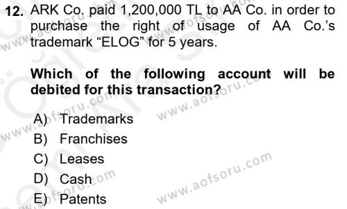 Accounting 2 Dersi 2018 - 2019 Yılı (Vize) Ara Sınavı 12. Soru