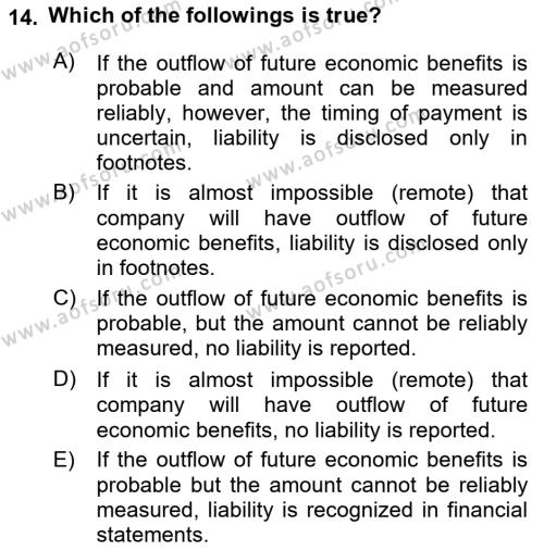 Accounting 2 Dersi 2018 - 2019 Yılı (Vize) Ara Sınavı 14. Soru