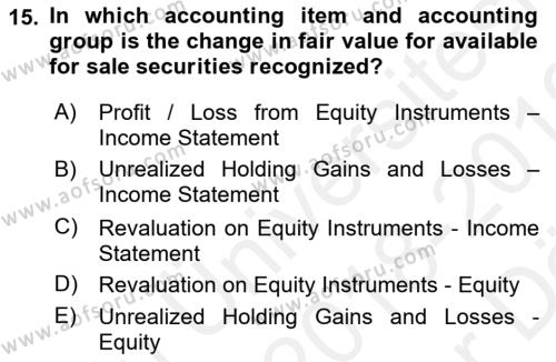 Accounting 2 Dersi 2018 - 2019 Yılı (Vize) Ara Sınavı 15. Soru