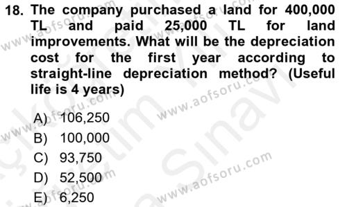 Accounting 2 Dersi 2018 - 2019 Yılı (Vize) Ara Sınavı 18. Soru