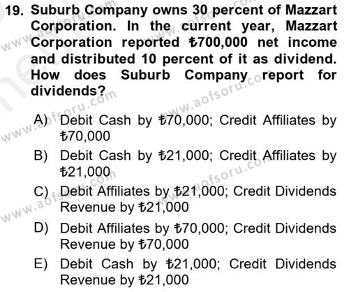 Accounting 2 Dersi 2018 - 2019 Yılı (Vize) Ara Sınavı 19. Soru