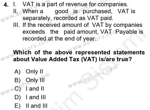 Accounting 2 Dersi 2018 - 2019 Yılı (Vize) Ara Sınavı 4. Soru