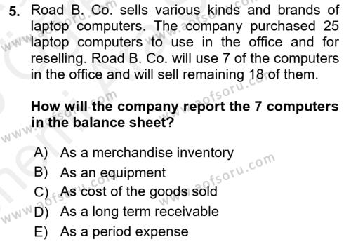 Accounting 2 Dersi 2018 - 2019 Yılı (Vize) Ara Sınavı 5. Soru