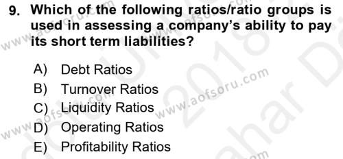 Accounting 2 Dersi 2018 - 2019 Yılı (Vize) Ara Sınavı 9. Soru
