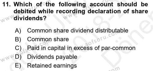 Accounting 2 Dersi 2018 - 2019 Yılı (Final) Dönem Sonu Sınavı 11. Soru