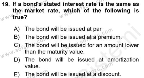 Accounting 2 Dersi 2018 - 2019 Yılı (Final) Dönem Sonu Sınavı 19. Soru