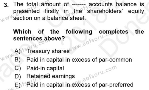 Accounting 2 Dersi 2018 - 2019 Yılı (Final) Dönem Sonu Sınavı 3. Soru