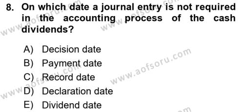 Accounting 2 Dersi 2018 - 2019 Yılı (Final) Dönem Sonu Sınavı 8. Soru