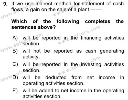 Accounting 2 Dersi 2018 - 2019 Yılı (Final) Dönem Sonu Sınavı 9. Soru