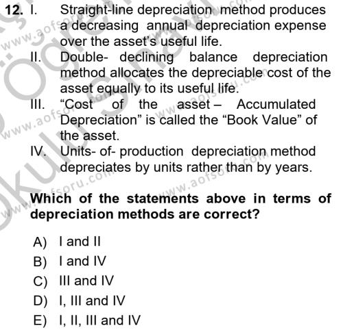Accounting 2 Dersi 2018 - 2019 Yılı Yaz Okulu Sınavı 12. Soru