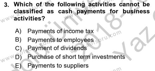 Accounting 2 Dersi 2018 - 2019 Yılı Yaz Okulu Sınavı 3. Soru