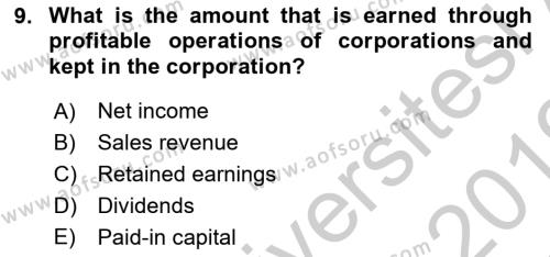 Accounting 2 Dersi 2018 - 2019 Yılı Yaz Okulu Sınavı 9. Soru