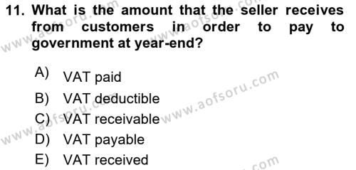Accounting 2 Dersi 2020 - 2021 Yılı Yaz Okulu Sınavı 11. Soru