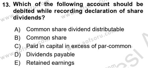 Accounting 2 Dersi 2020 - 2021 Yılı Yaz Okulu Sınavı 13. Soru