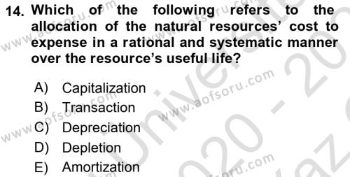 Accounting 2 Dersi 2020 - 2021 Yılı Yaz Okulu Sınavı 14. Soru