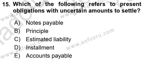 Accounting 2 Dersi 2020 - 2021 Yılı Yaz Okulu Sınavı 15. Soru