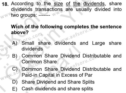 Accounting 2 Dersi 2020 - 2021 Yılı Yaz Okulu Sınavı 18. Soru