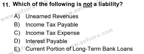 Accounting 2 Dersi 2021 - 2022 Yılı (Vize) Ara Sınavı 11. Soru