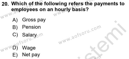 Accounting 2 Dersi 2021 - 2022 Yılı (Vize) Ara Sınavı 20. Soru