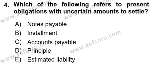 Accounting 2 Dersi 2021 - 2022 Yılı (Vize) Ara Sınavı 4. Soru