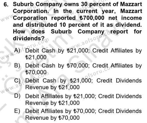 Accounting 2 Dersi 2021 - 2022 Yılı (Vize) Ara Sınavı 6. Soru