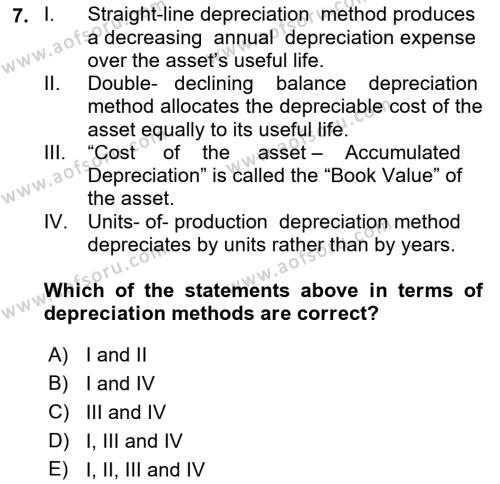 Accounting 2 Dersi 2021 - 2022 Yılı (Vize) Ara Sınavı 7. Soru