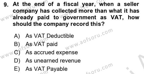 Accounting 2 Dersi 2021 - 2022 Yılı (Vize) Ara Sınavı 9. Soru