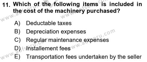 Accounting 2 Dersi 2021 - 2022 Yılı (Final) Dönem Sonu Sınavı 11. Soru