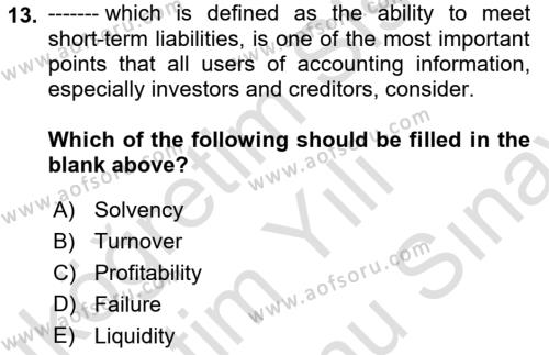 Accounting 2 Dersi 2021 - 2022 Yılı (Final) Dönem Sonu Sınavı 13. Soru