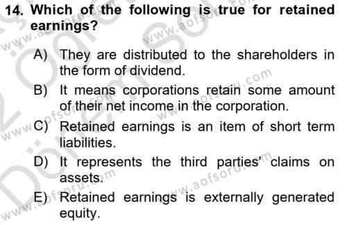 Accounting 2 Dersi 2021 - 2022 Yılı (Final) Dönem Sonu Sınavı 14. Soru
