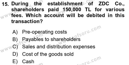 Accounting 2 Dersi 2021 - 2022 Yılı (Final) Dönem Sonu Sınavı 15. Soru