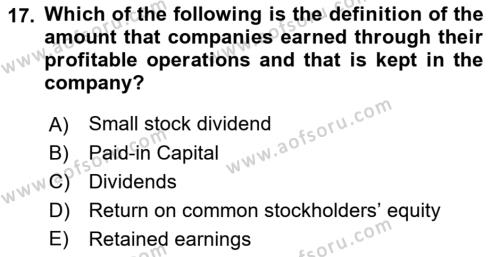 Accounting 2 Dersi 2021 - 2022 Yılı (Final) Dönem Sonu Sınavı 17. Soru