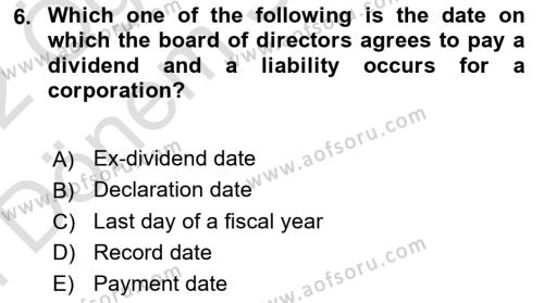 Accounting 2 Dersi 2021 - 2022 Yılı (Final) Dönem Sonu Sınavı 6. Soru