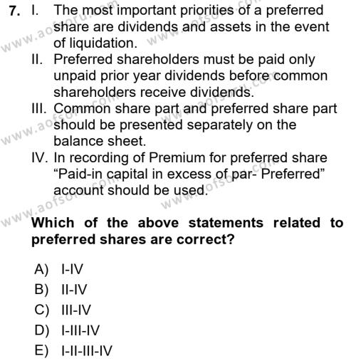 Accounting 2 Dersi 2021 - 2022 Yılı (Final) Dönem Sonu Sınavı 7. Soru
