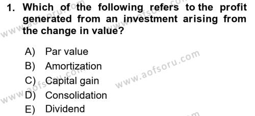 Accounting 2 Dersi 2021 - 2022 Yılı Yaz Okulu Sınavı 1. Soru