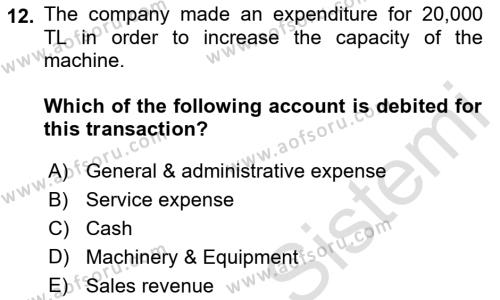 Accounting 2 Dersi 2021 - 2022 Yılı Yaz Okulu Sınavı 12. Soru