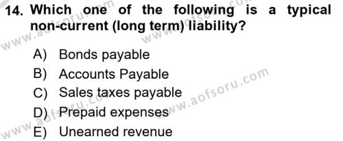 Accounting 2 Dersi 2021 - 2022 Yılı Yaz Okulu Sınavı 14. Soru
