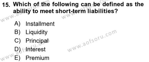 Accounting 2 Dersi 2021 - 2022 Yılı Yaz Okulu Sınavı 15. Soru