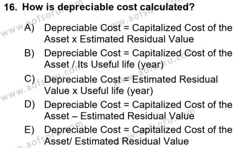 Accounting 2 Dersi 2021 - 2022 Yılı Yaz Okulu Sınavı 16. Soru