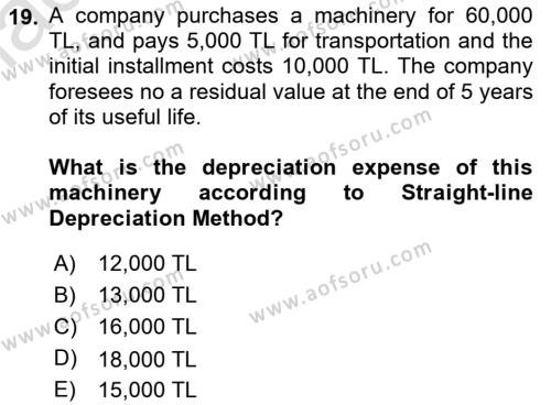 Accounting 2 Dersi 2021 - 2022 Yılı Yaz Okulu Sınavı 19. Soru