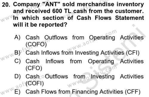 Accounting 2 Dersi 2021 - 2022 Yılı Yaz Okulu Sınavı 20. Soru