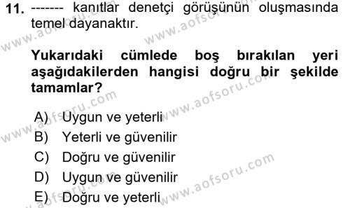 Muhasebe Denetimi ve Mali Analiz Dersi 2017 - 2018 Yılı (Vize) Ara Sınavı 11. Soru