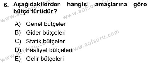 Maliyet Ve Yönetim Muhasebesi Dersi 2021 - 2022 Yılı (Final) Dönem Sonu Sınavı 6. Soru