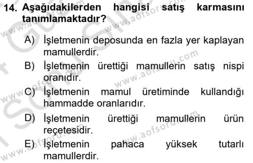 Maliyet Ve Yönetim Muhasebesi Dersi 2023 - 2024 Yılı (Final) Dönem Sonu Sınavı 14. Soru