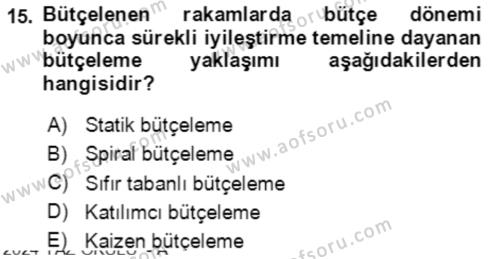 Maliyet Ve Yönetim Muhasebesi Dersi 2023 - 2024 Yılı Yaz Okulu Sınavı 15. Soru